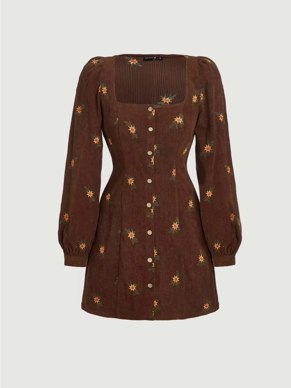 Brown Floral Button-Front Mini Dress